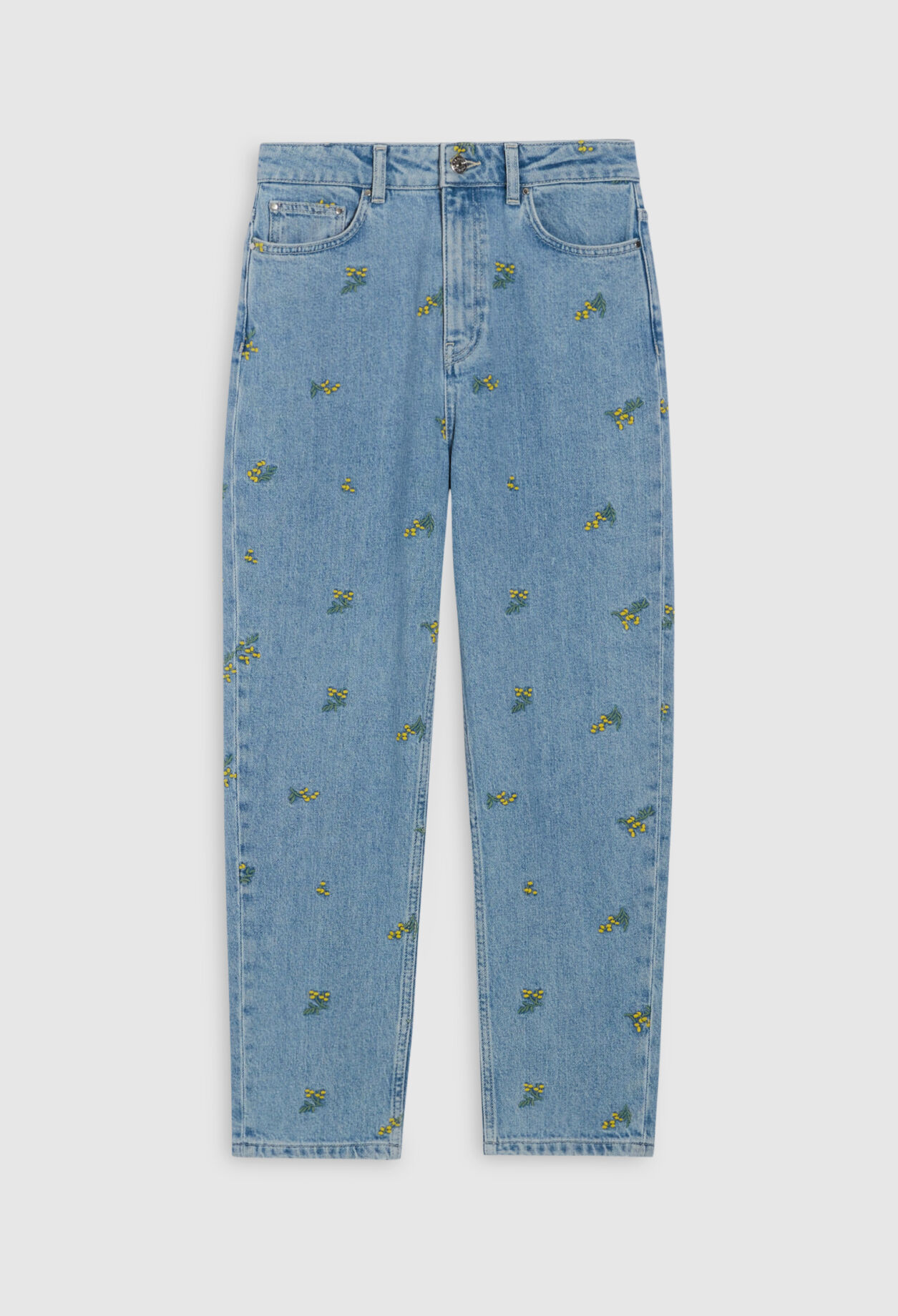 Straight jeans with mimosa pattern