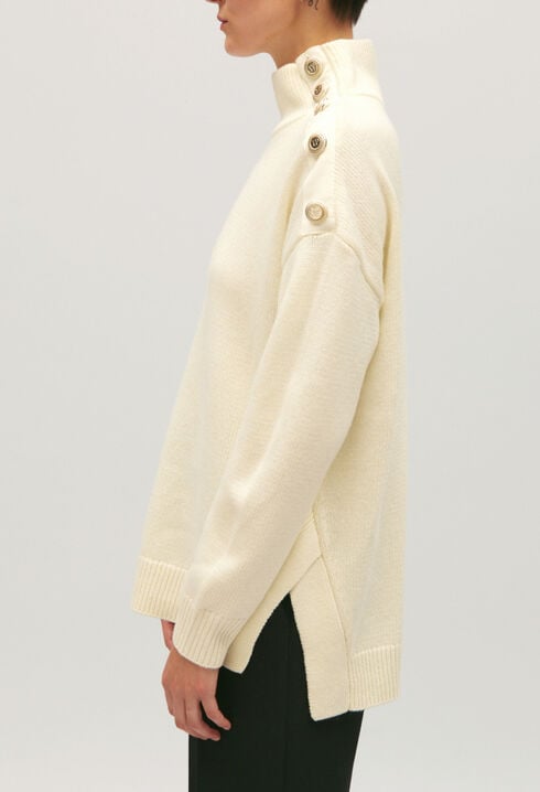 Ecru wool jumper with high neck