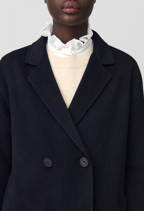 Navy blue mid-length wool coat