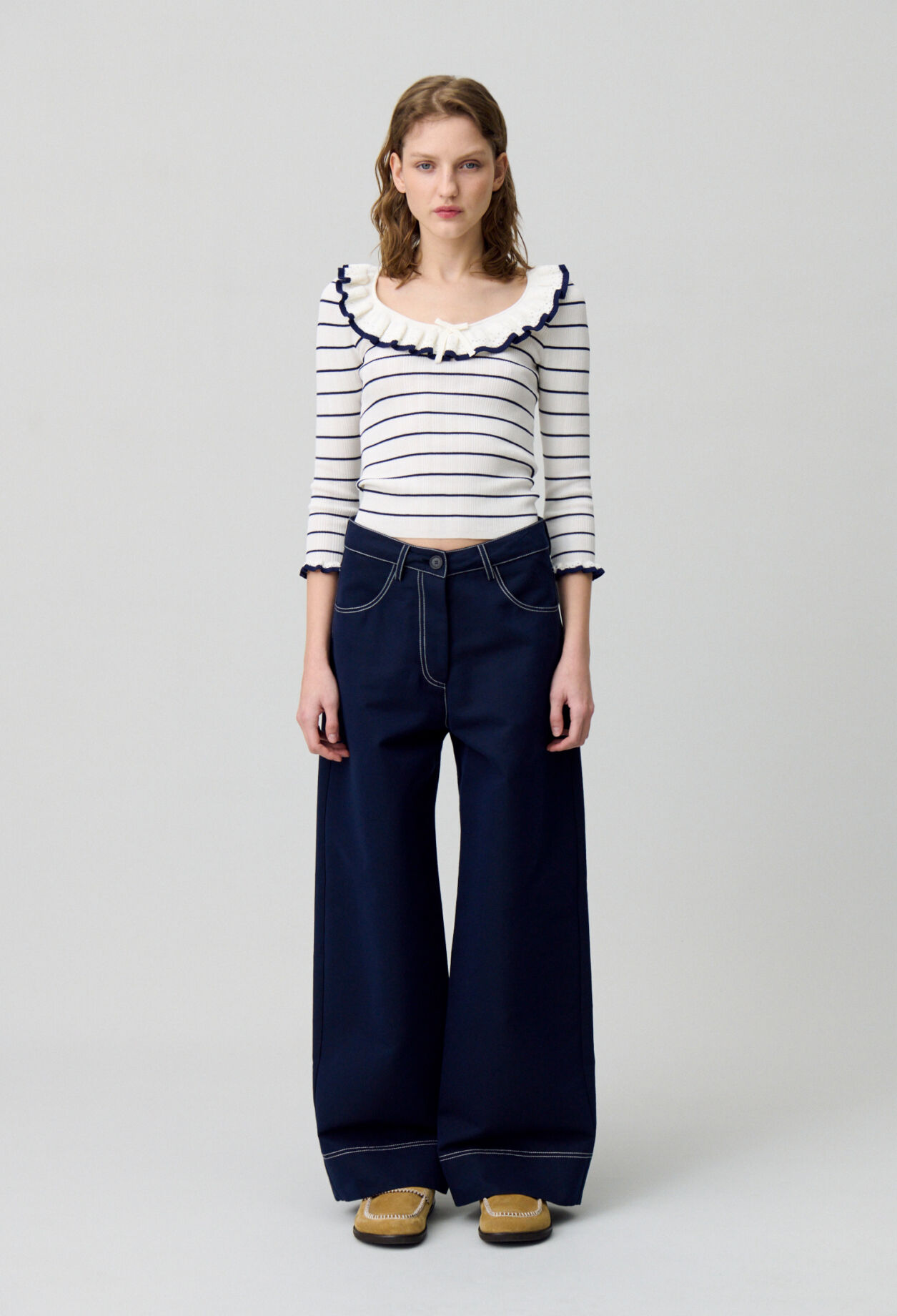 Striped frill knit top