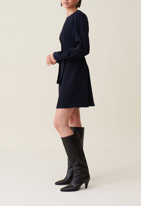 Navy belted babydoll dress