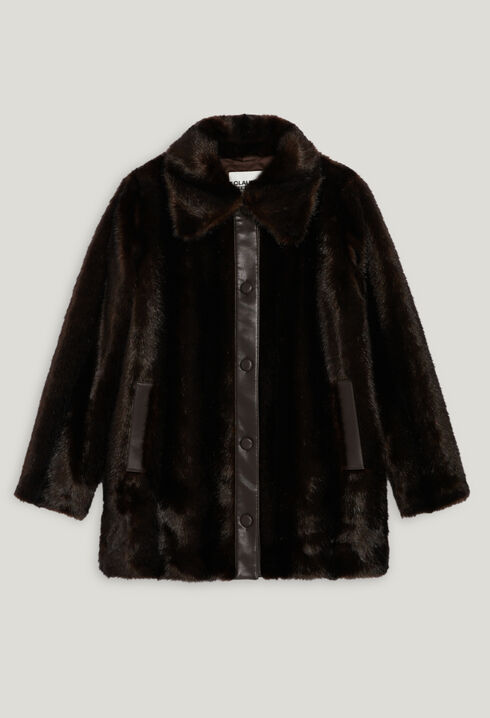 Brown mid-length faux fur coat