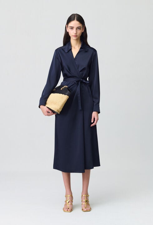 Mid-length Satin Wrap Dress