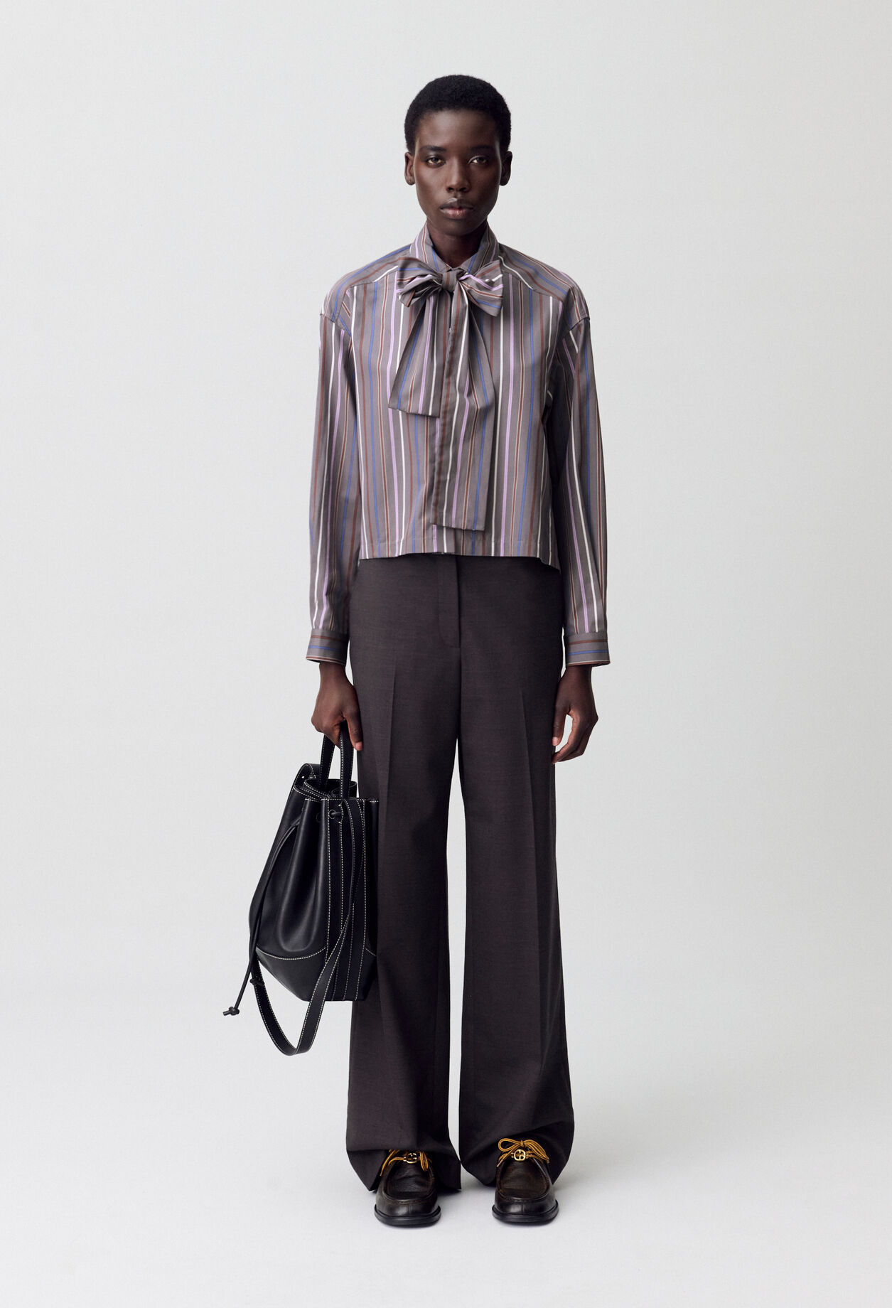 Striped Tie-Neck Blouse