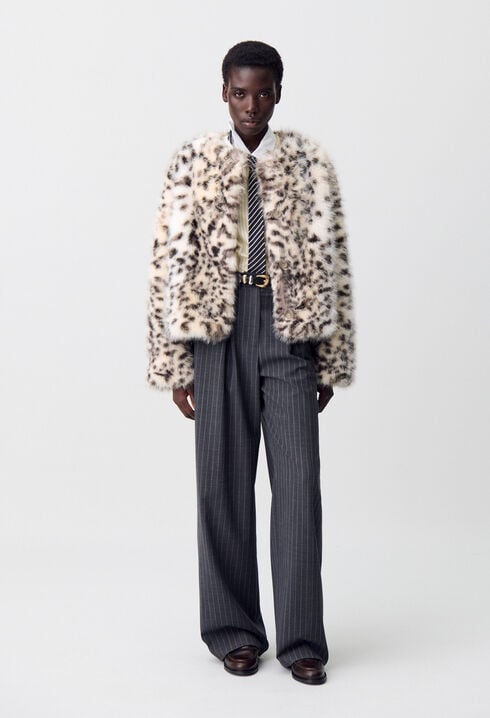 Leopard faux fur coat