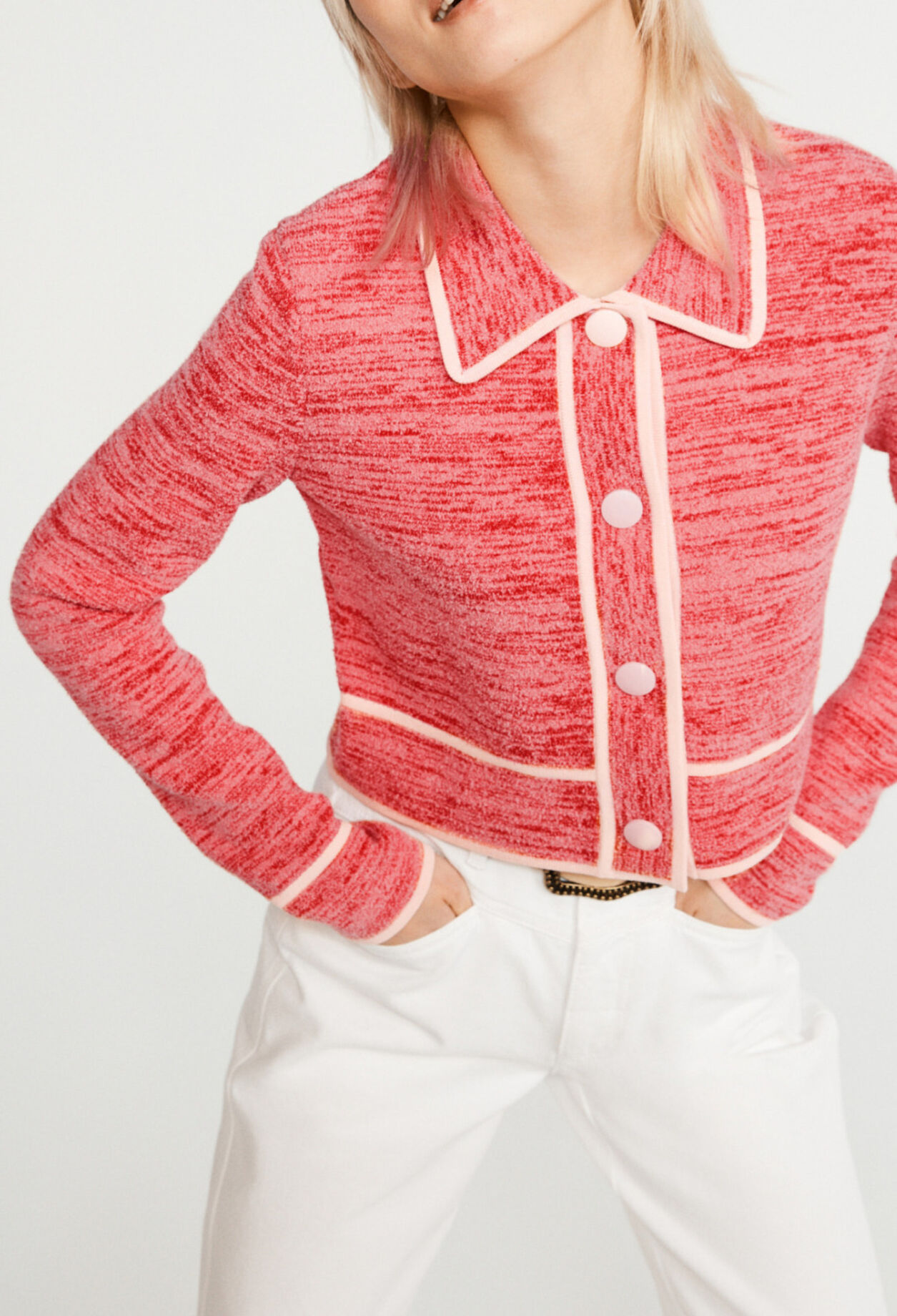 Mottled cardigan with piping