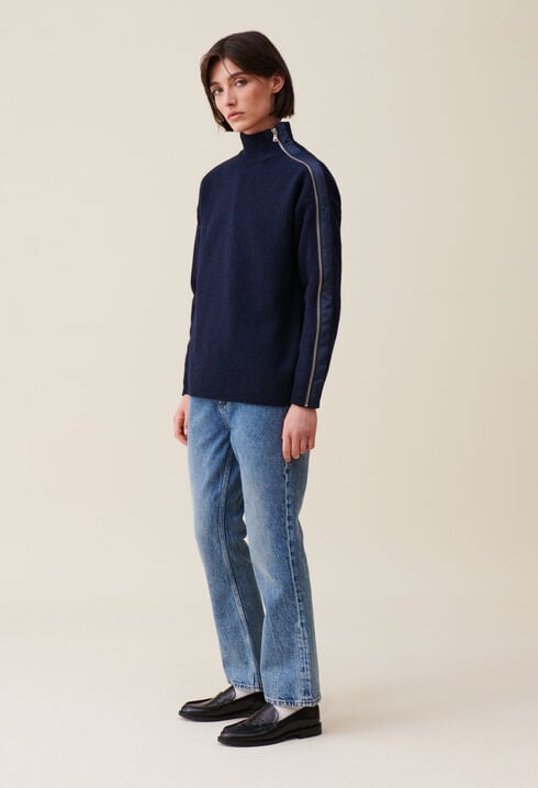 Navy zip-up turtleneck jumper