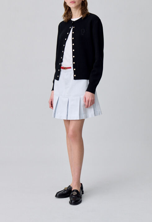 Pleated Short Denim Skirt