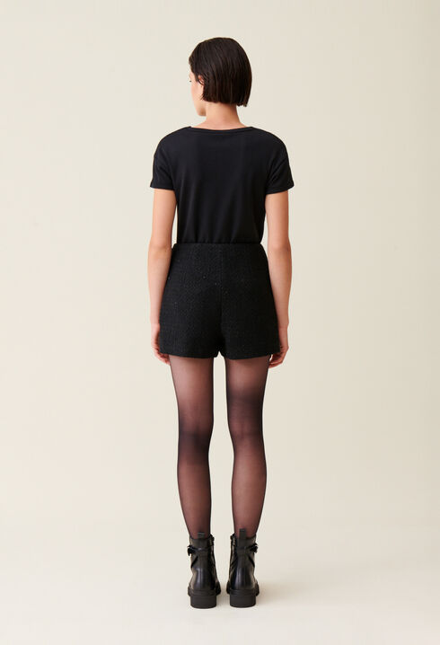 Straight black tweed shorts