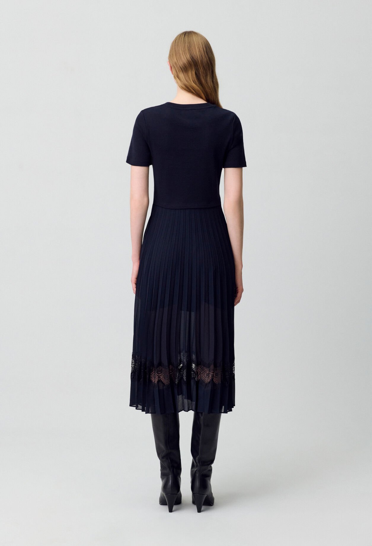 Black and navy bi-material dress 