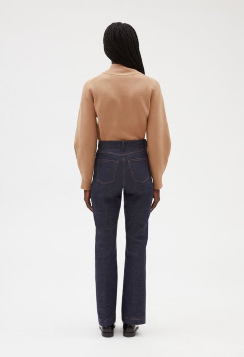 Blue denim long trousers