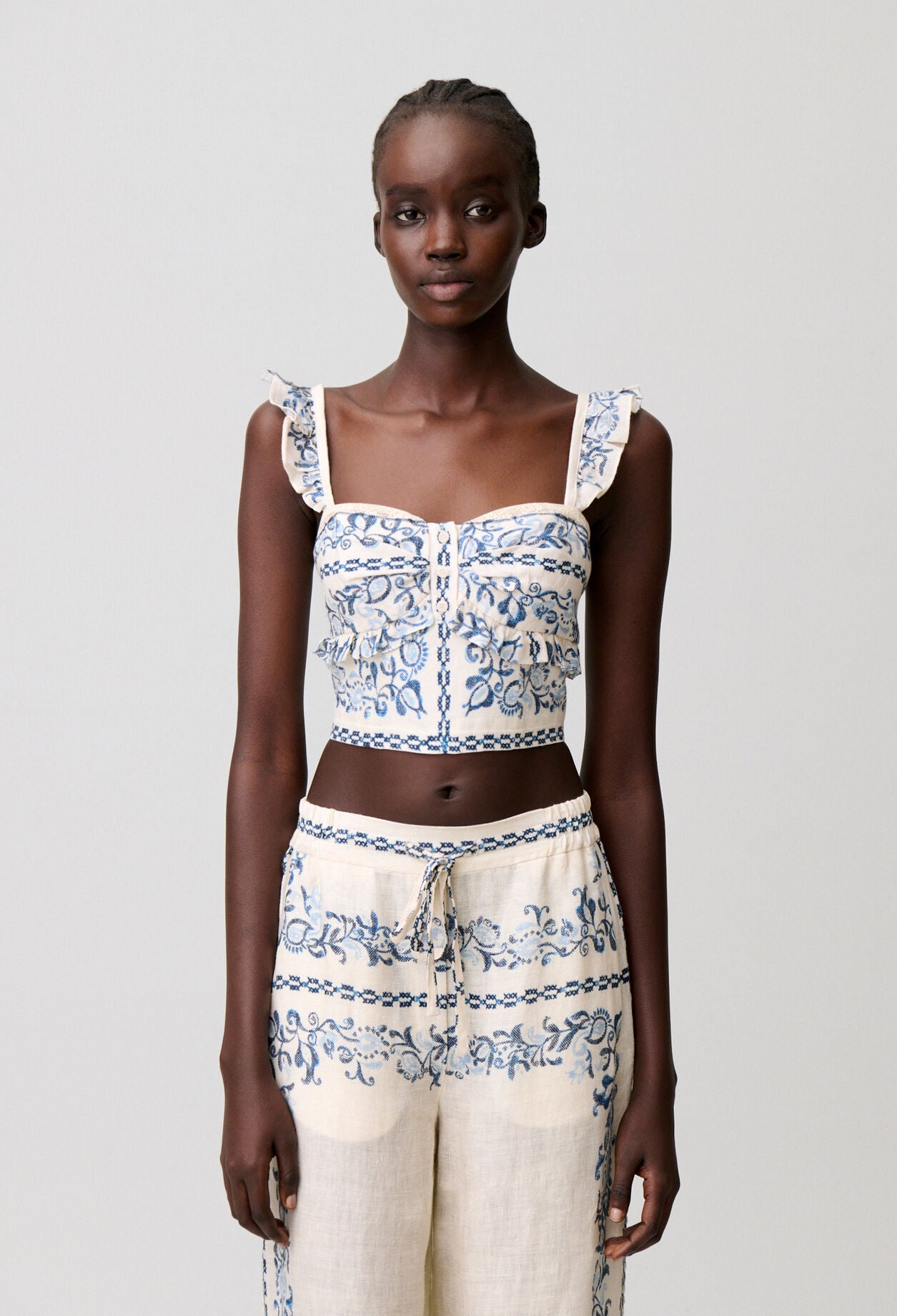 Ruffled linen bustier top for women | Claudie Pierlot