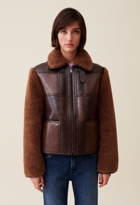 Short two-tone mixed fabric jacket