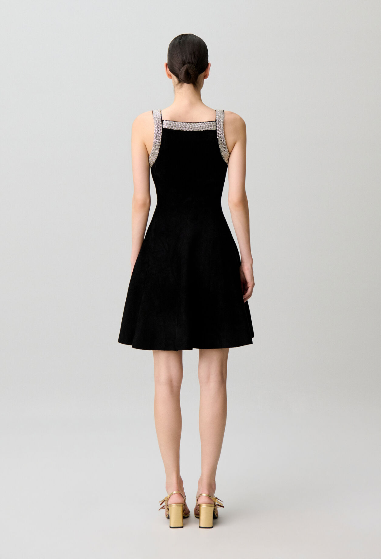 Flared beaded velvet knit dress