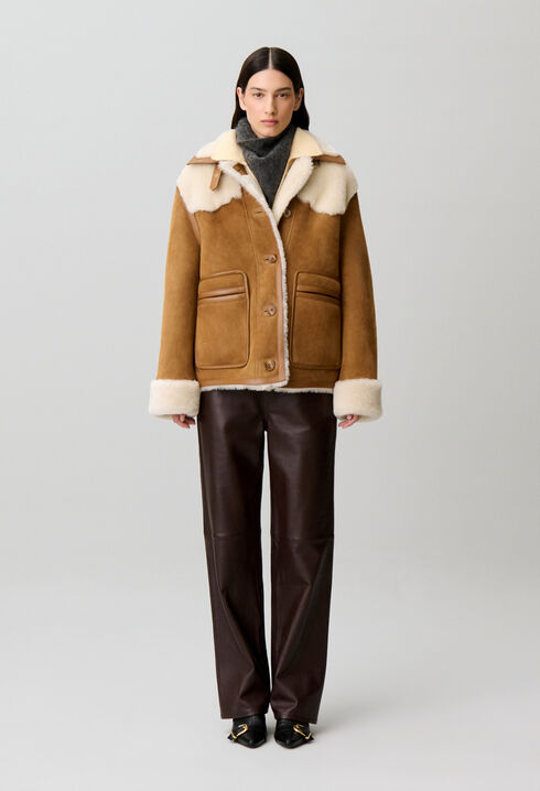 Shearling jacket leather collar