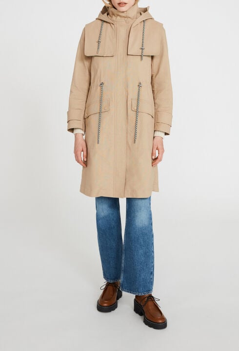 Long hooded trench coat