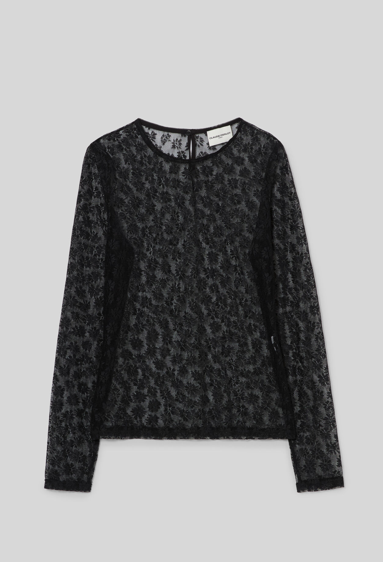 Fitted long-sleeved lace T-shirt