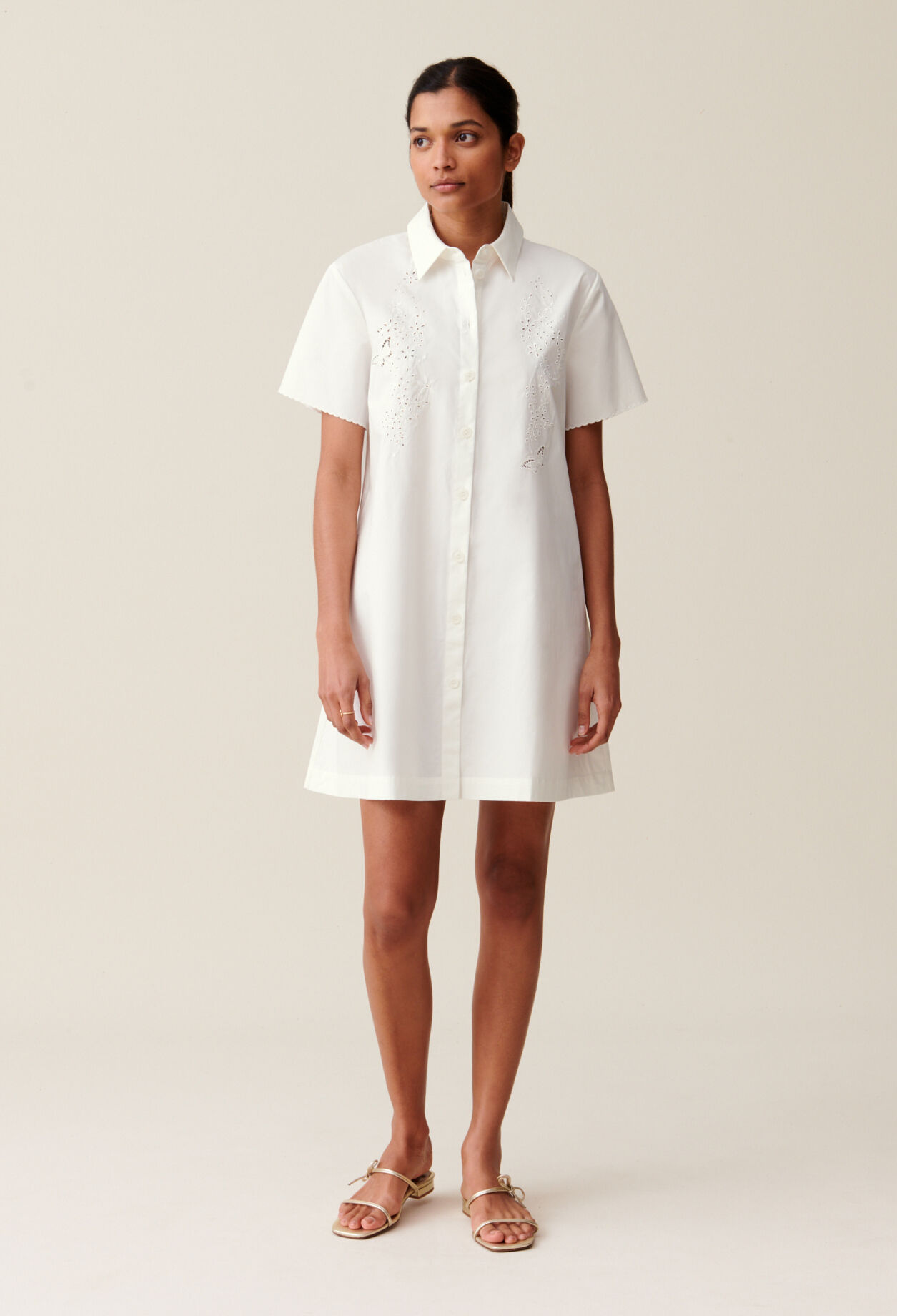 White embroidered shirt dress on sale