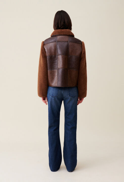 Short two-tone mixed fabric jacket