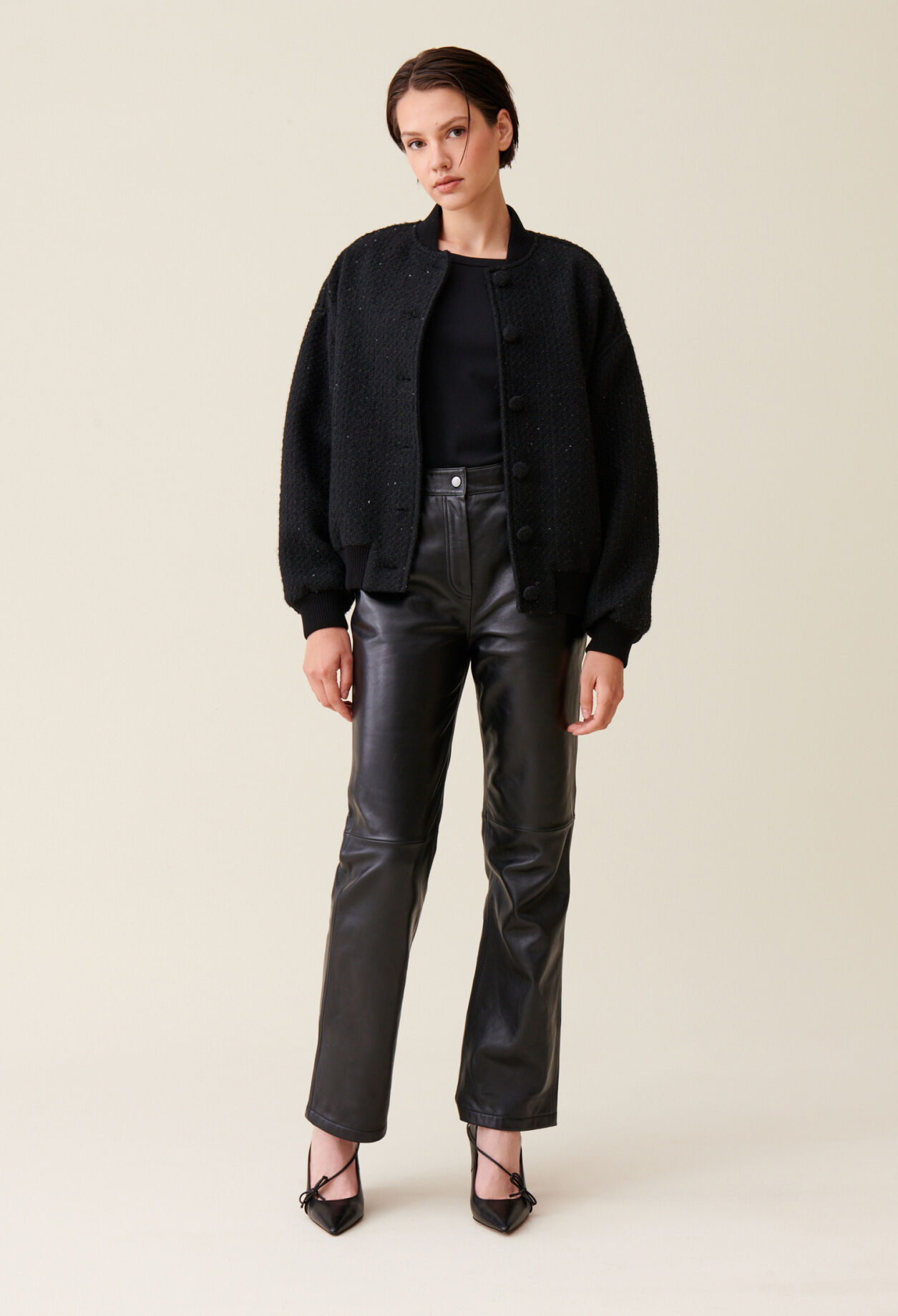 Black tweed bomber