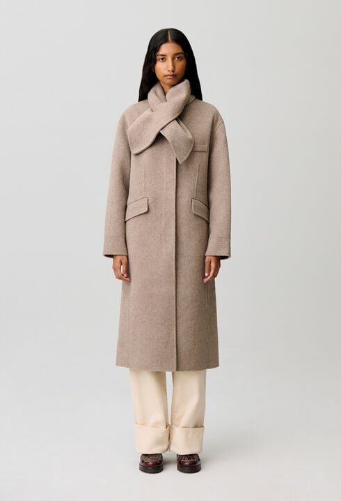 Long wool scarf collar coat