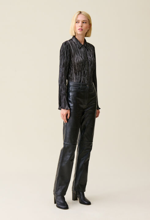 Silver pleated fluid blouse