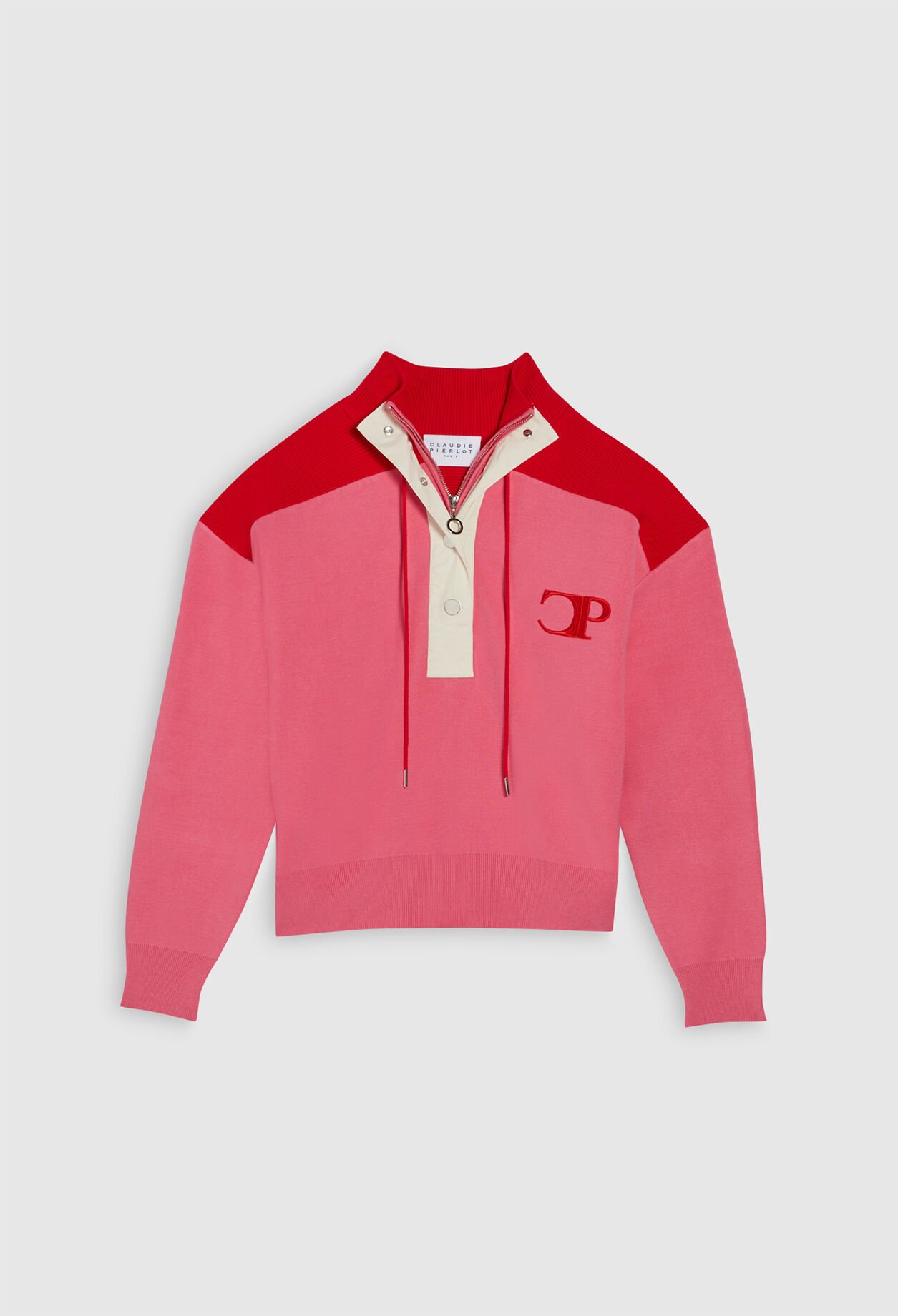 Sweatshirt with high buttoned collar