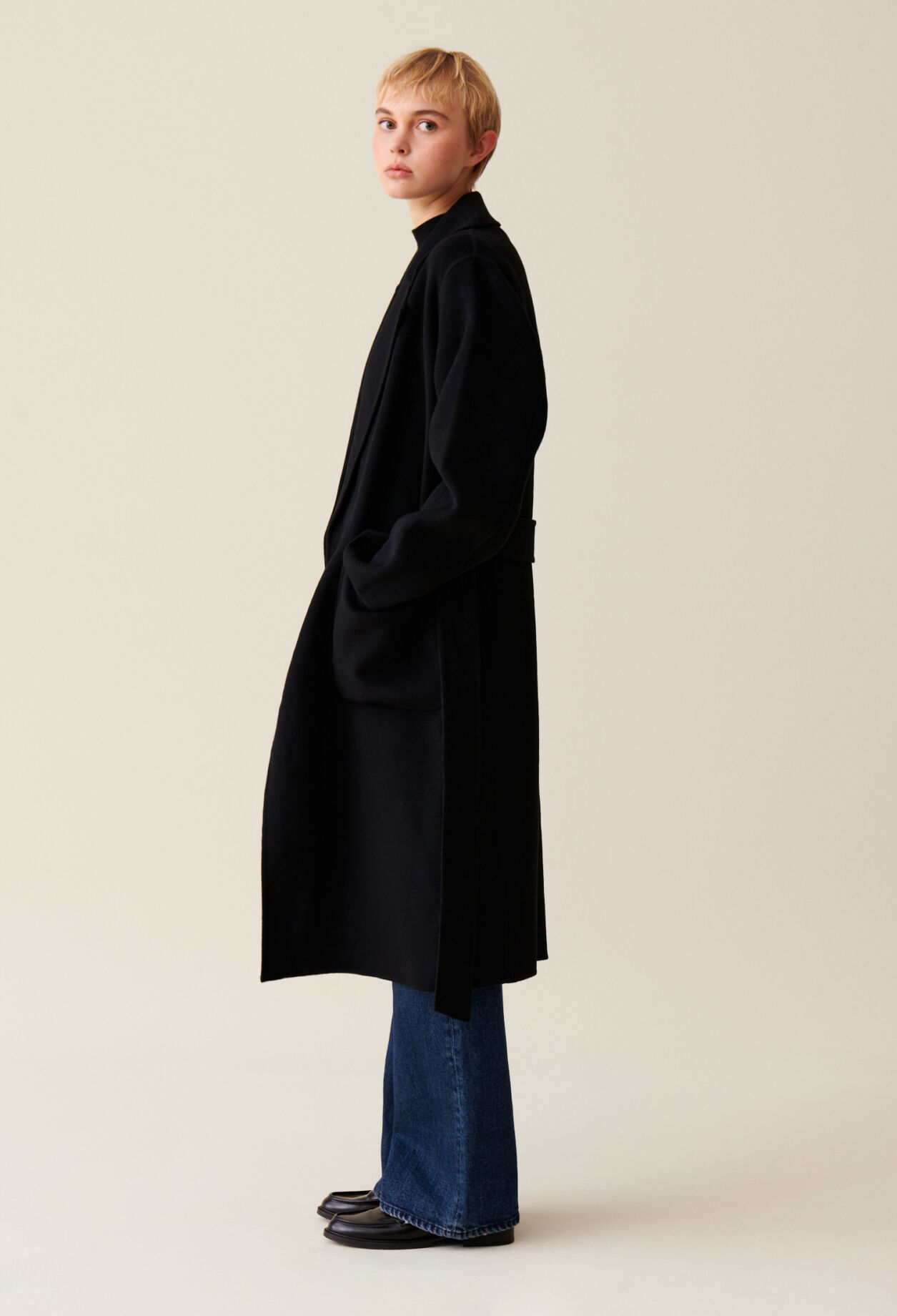 Black belted long coat for women Claudie Pierlot