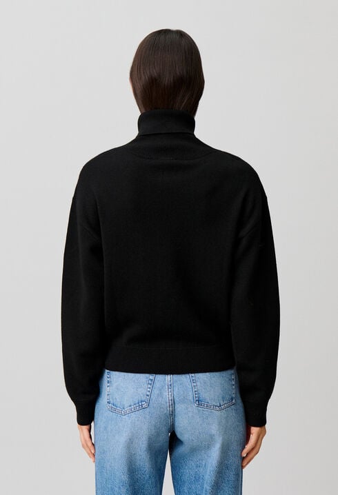 Zip-neck knitted cardigan