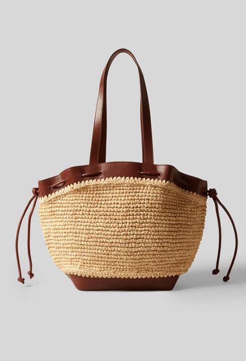 Raffia and leather basket