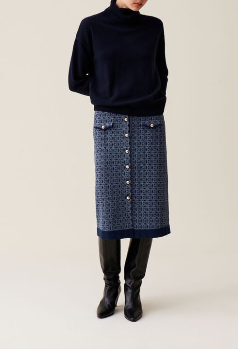 Navy high-waisted monogram skirt