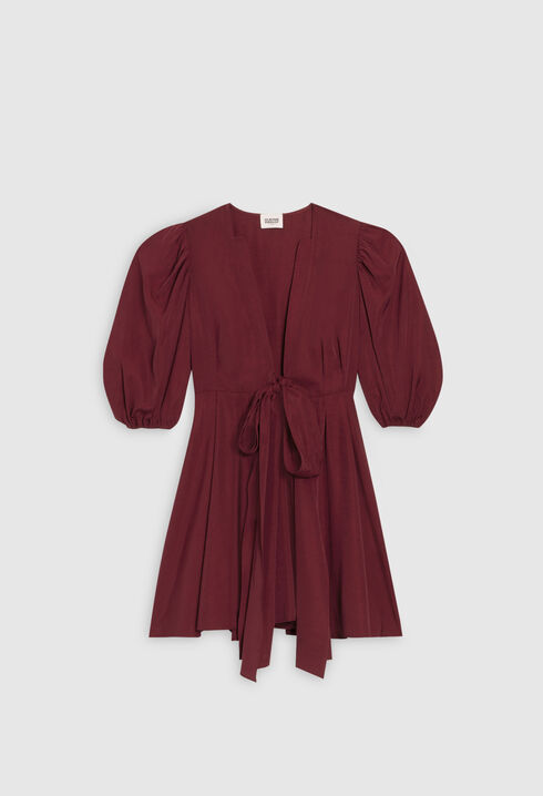 Short burgundy wrap dress