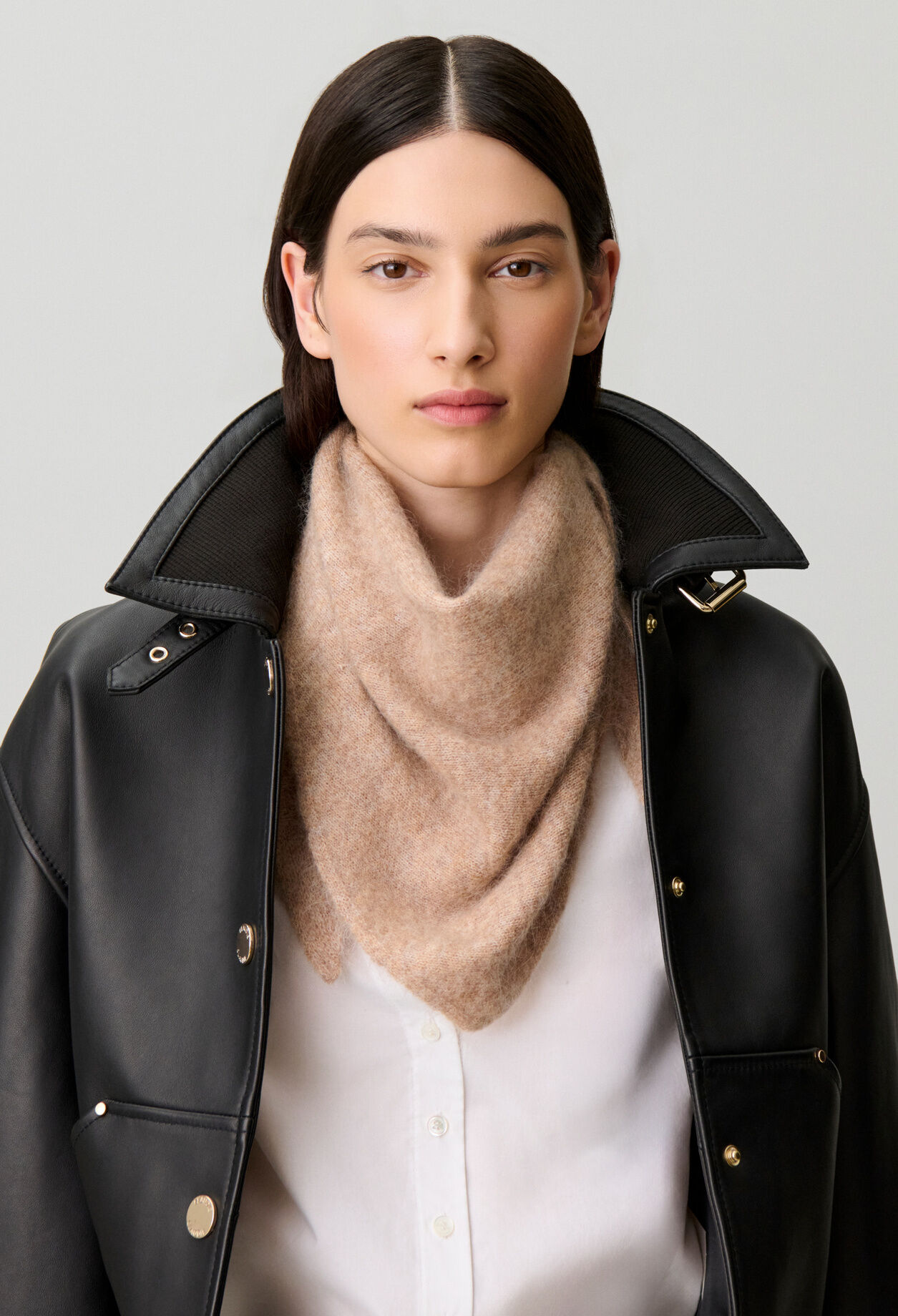 Fluffy knitted triangle scarf