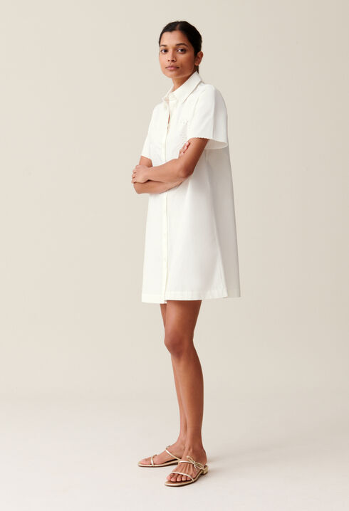 Short Embroidered White Shirt Dress