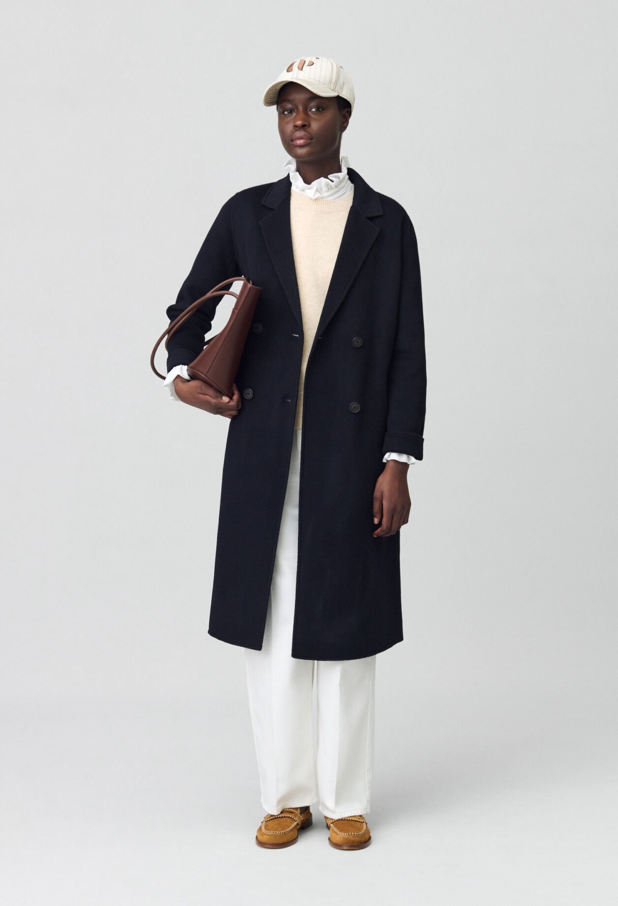 Navy blue mid-length wool coat for women | Claudie Pierlot