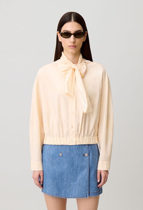 Pussy-bow poplin blouse