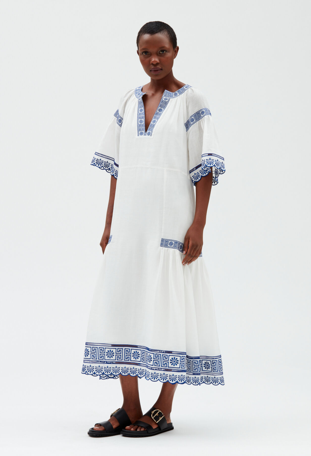 Ecru embroidered midi dress for women | Claudie Pierlot