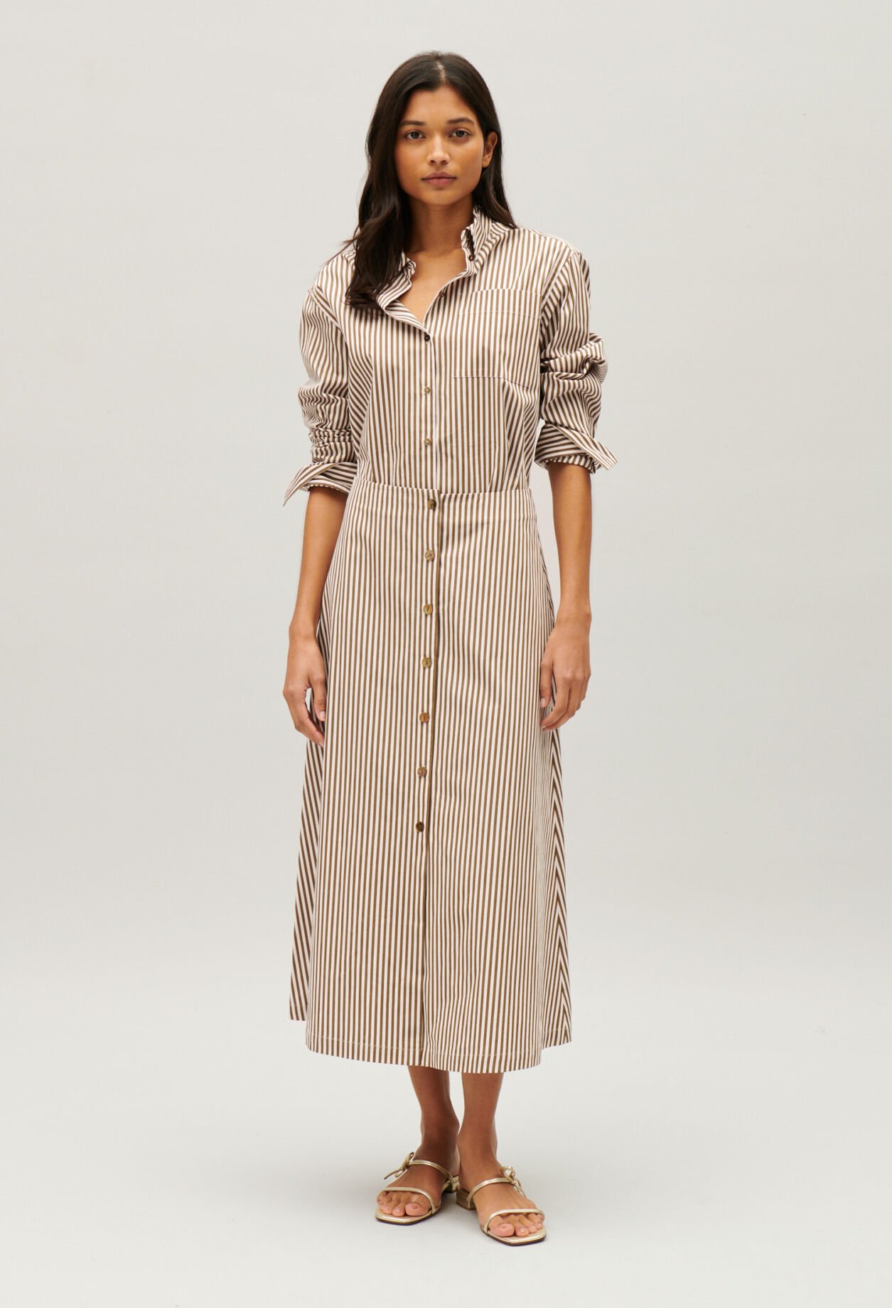 Bronze striped midi skirt