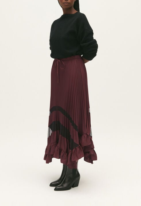 Pleated, ruffled mid-length skirt
