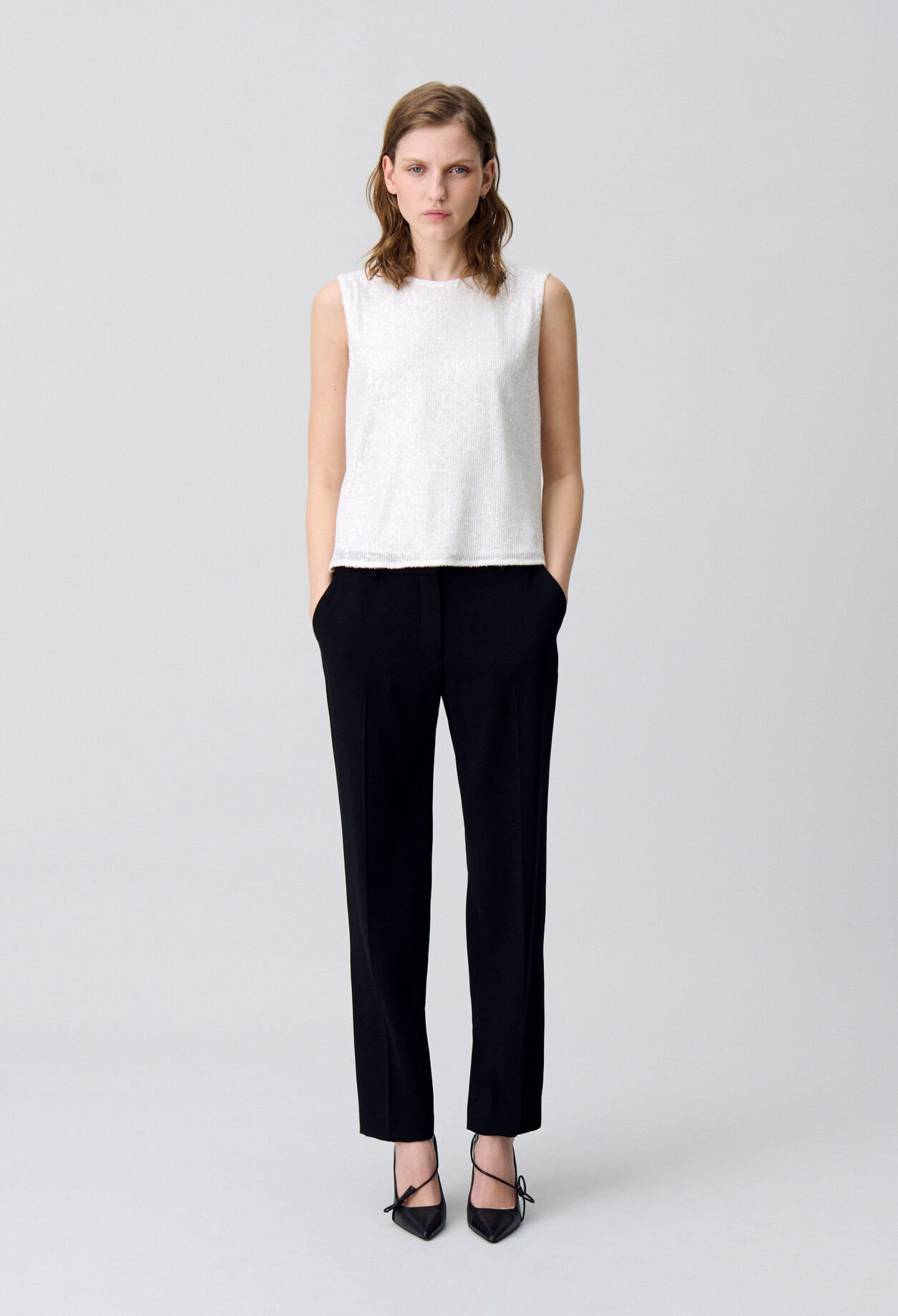 Off-white sequinned sleeveless top for women | Claudie Pierlot