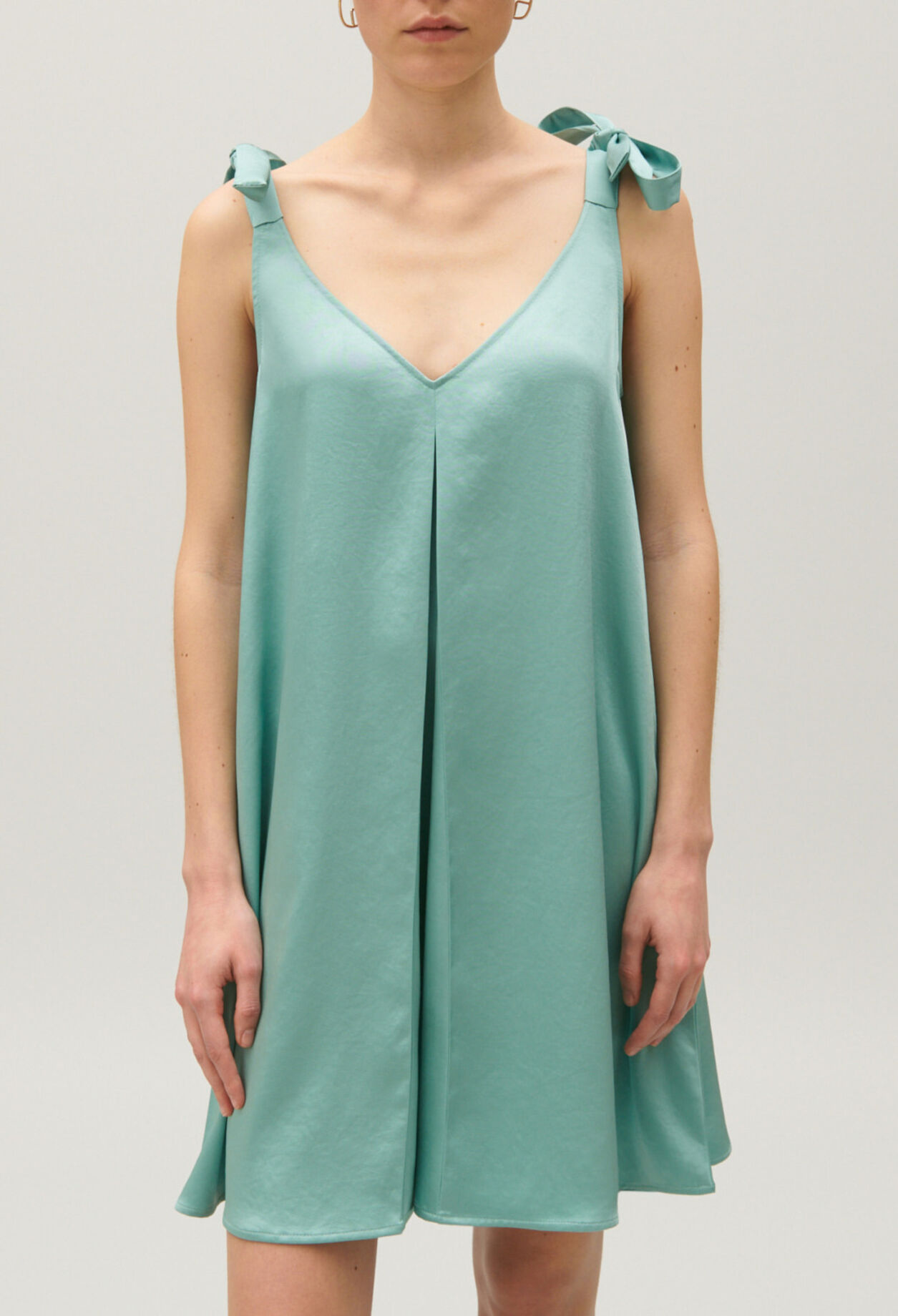 Aqua satin mini dress