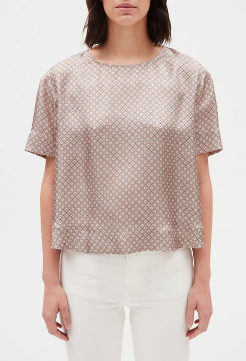 Printed pink silk blouse