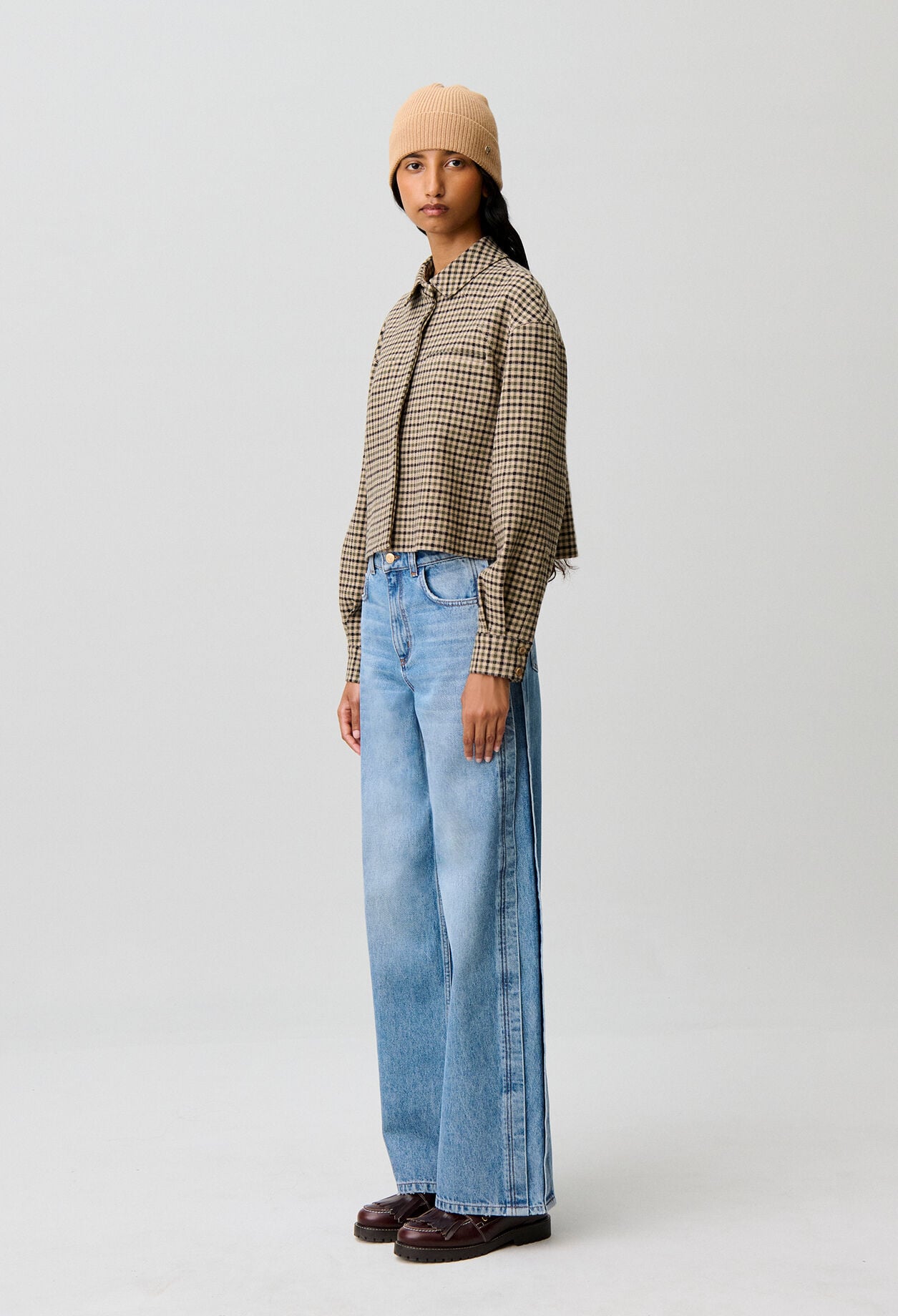 Short checked wool blend jacket