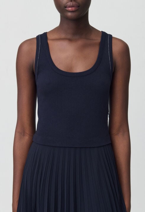 Navy blue long pleated dress