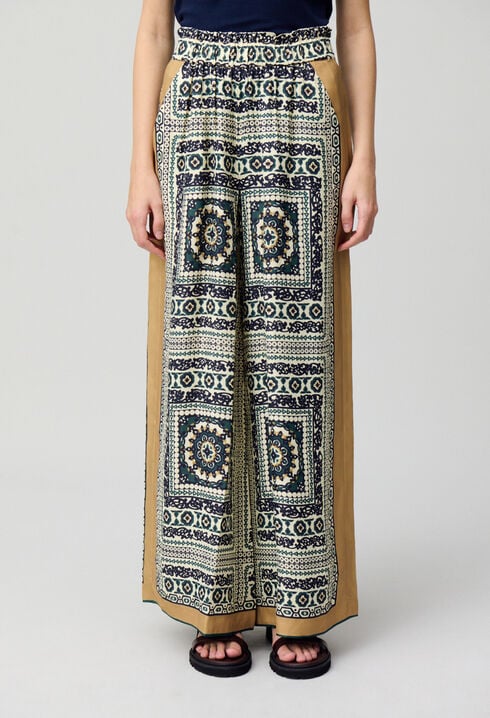 Flowing wide-leg print trousers