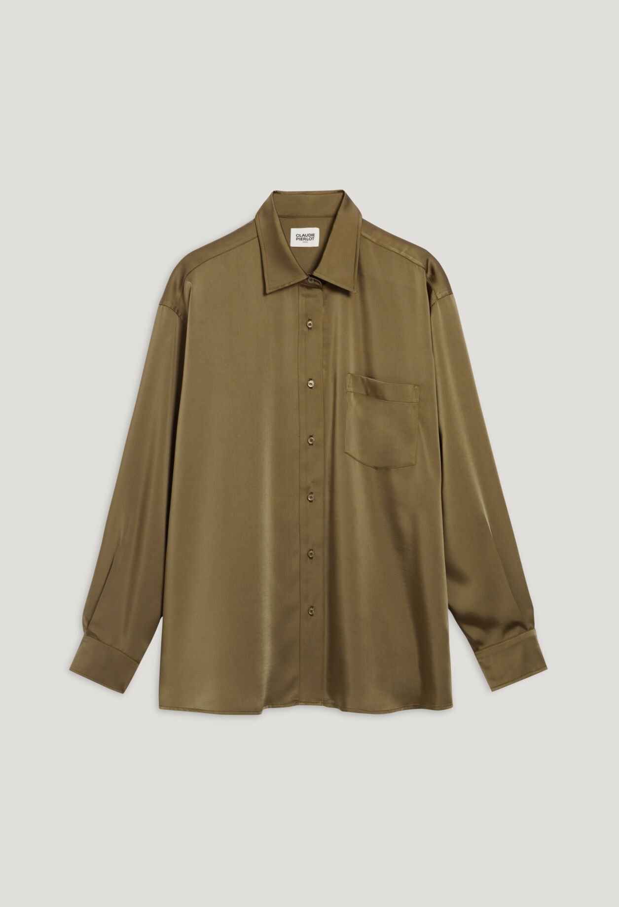 Loose-fit khaki satin-effect shirt