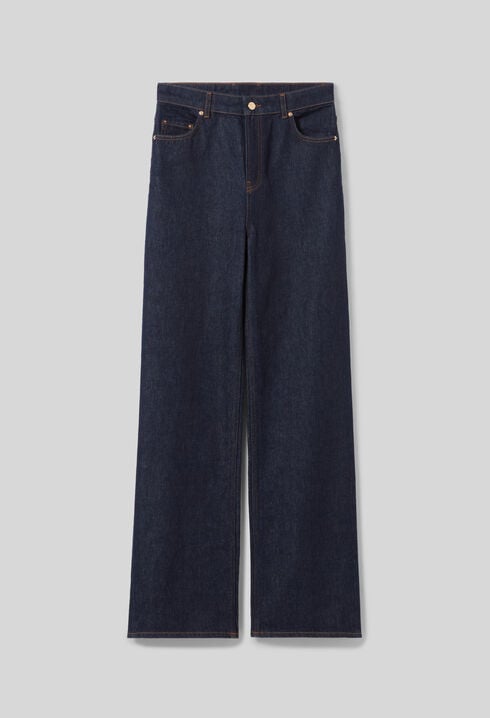Raw denim straight-cut jeans