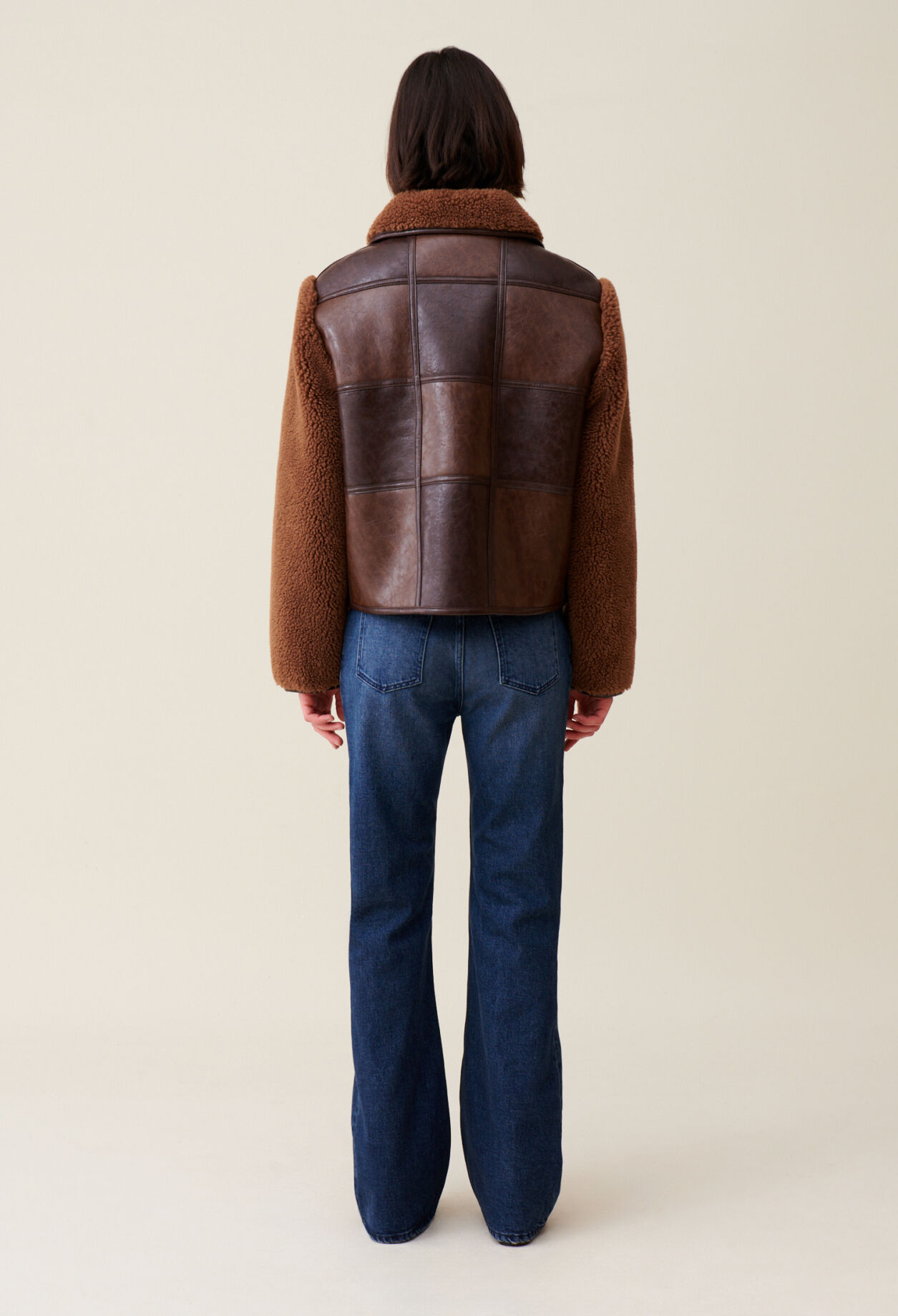 Short two-tone mixed fabric jacket