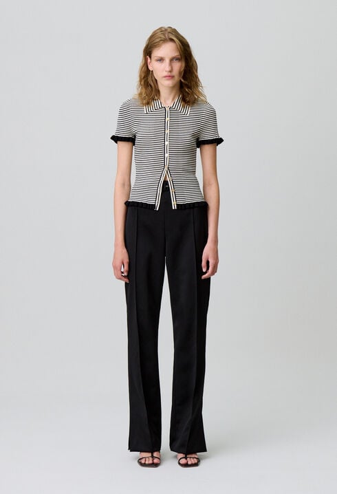 Buttoned striped polo top