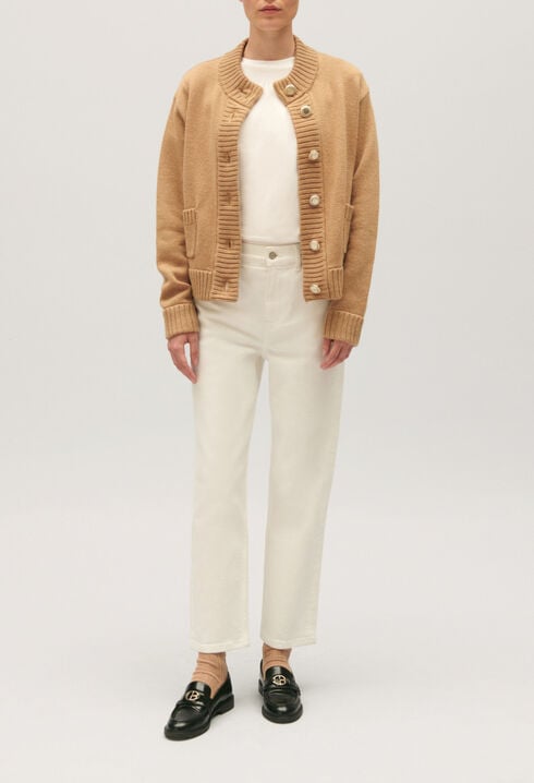 Cropped thick knit cardigan